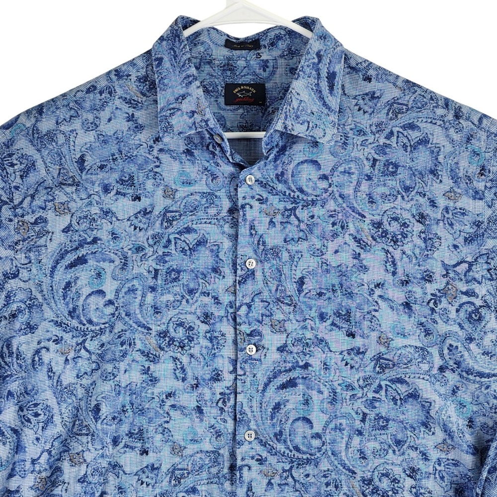 Paul & Shark Yachting Paisley Houndstooth Shirt Mens‎ XL Blue Italian Luxury